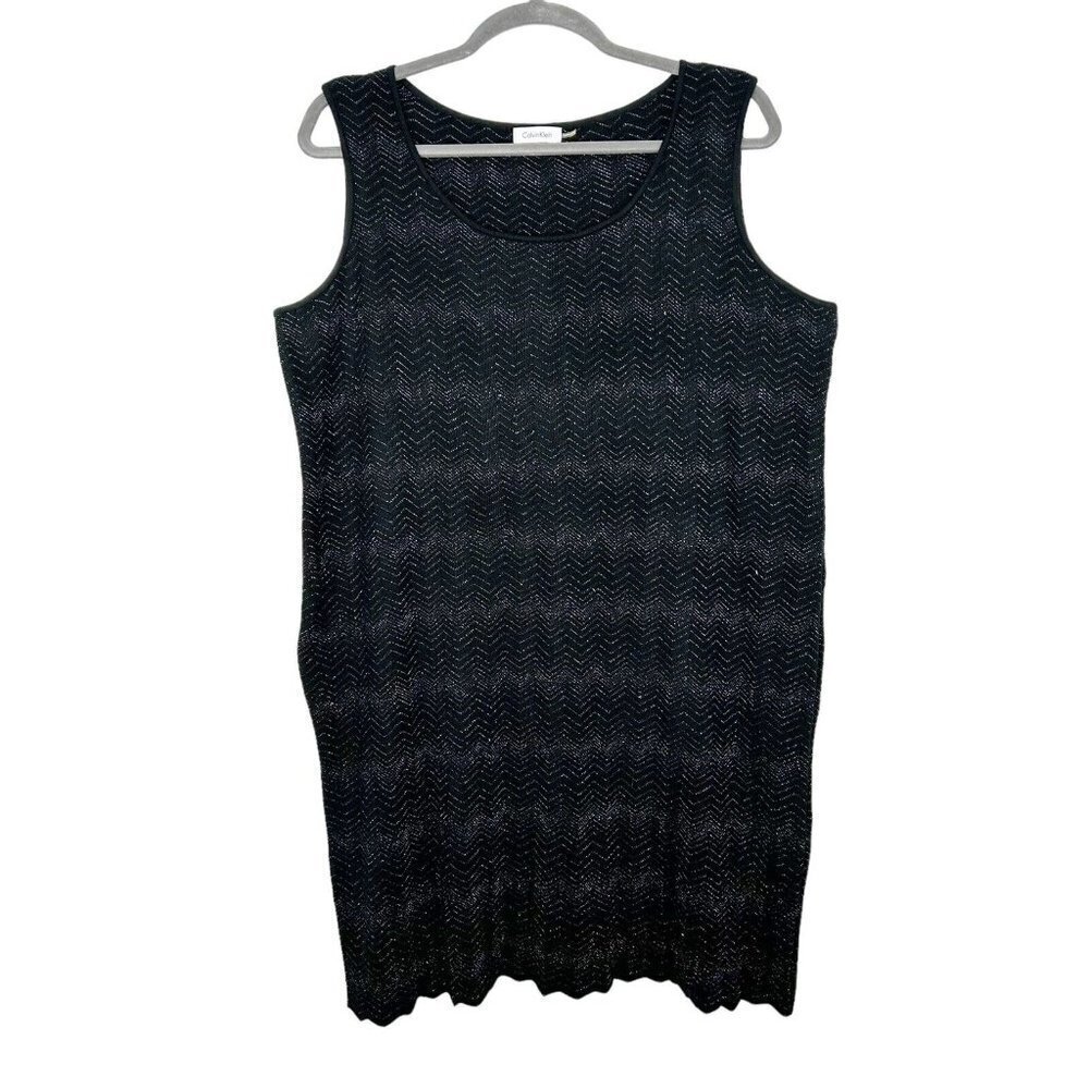 Calvin Klein Black‎ Metallic Dress Womens Size 3X Sleeveless Knit